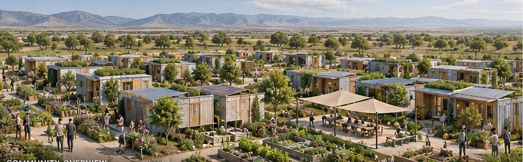 Conceptual visualization of garden city shelter community